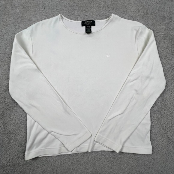 Lauren Ralph Lauren Tops - Lauren Ralph Lauren Ribbed Top Women White Long Sleeve Logo Classic Minimalist